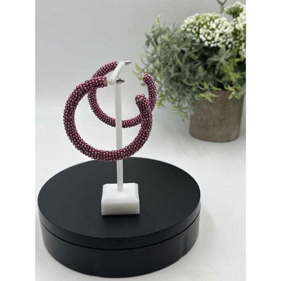 Sachin & Babi Designer Pink and Clear Glass Beaded Large Hoops 2.5" - Picture 4 of 12